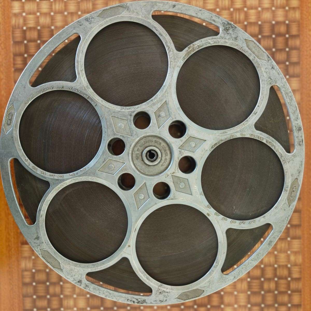 Vintage film reels (Loaded with 100s of meters film) (38cm diameter reels x2). See description.
