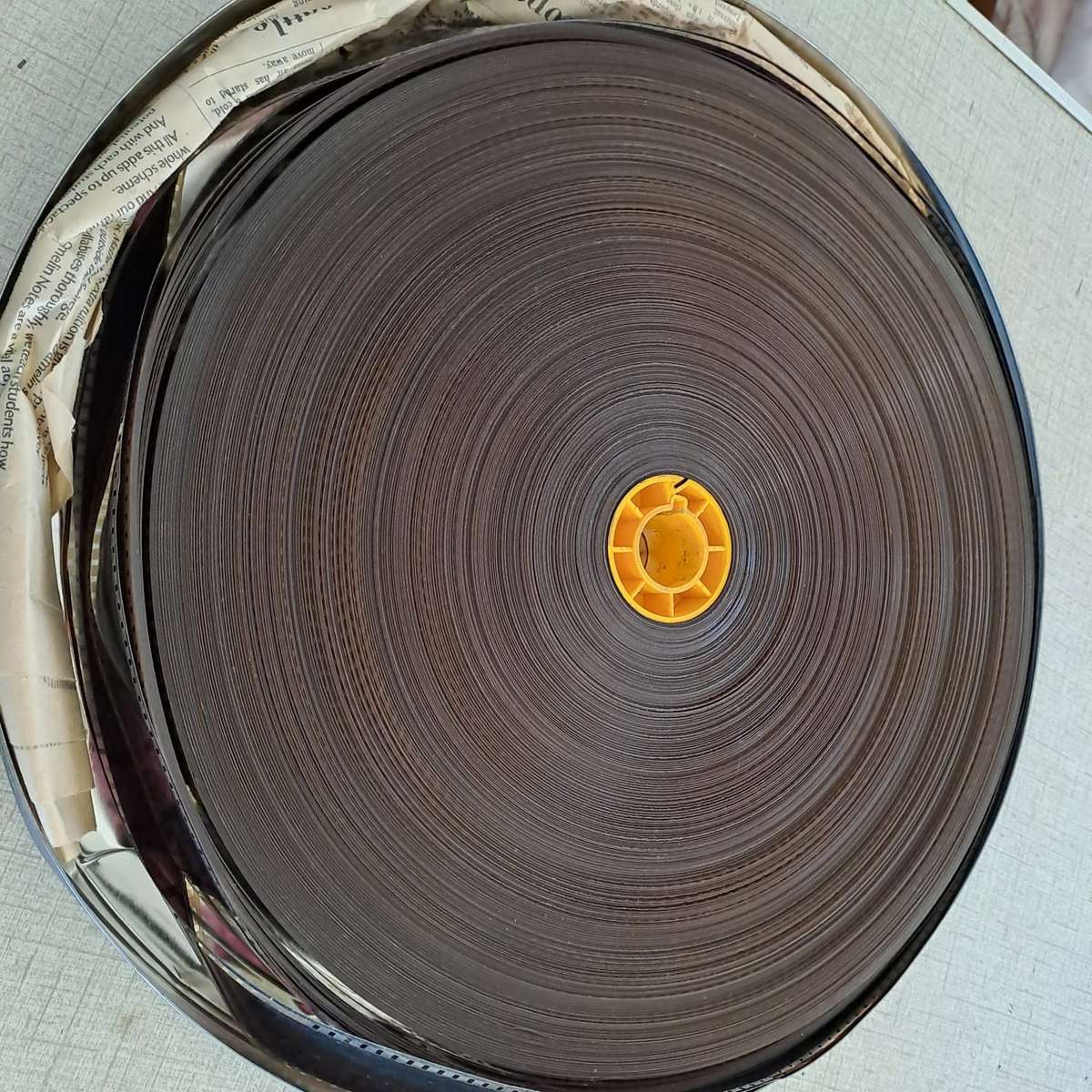 Vintage film canister with film - 38cm diameter. See description.