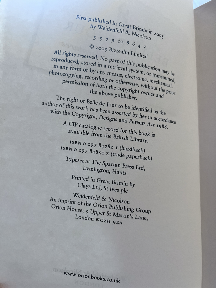 Belle de Jour - The Intimate Adventures of a London Call Girl 9780297847823