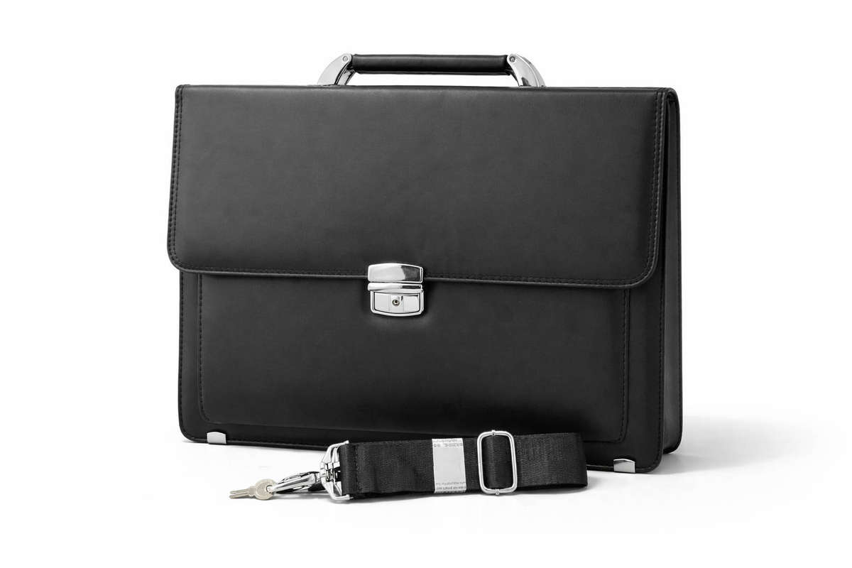 Premium 100% PU Leather Laptop Briefcase  Sleek Business Bag with Secure Lock  Black