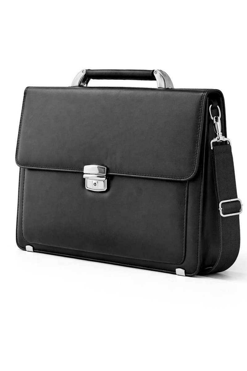 Premium 100% PU Leather Laptop Briefcase  Sleek Business Bag with Secure Lock  Black