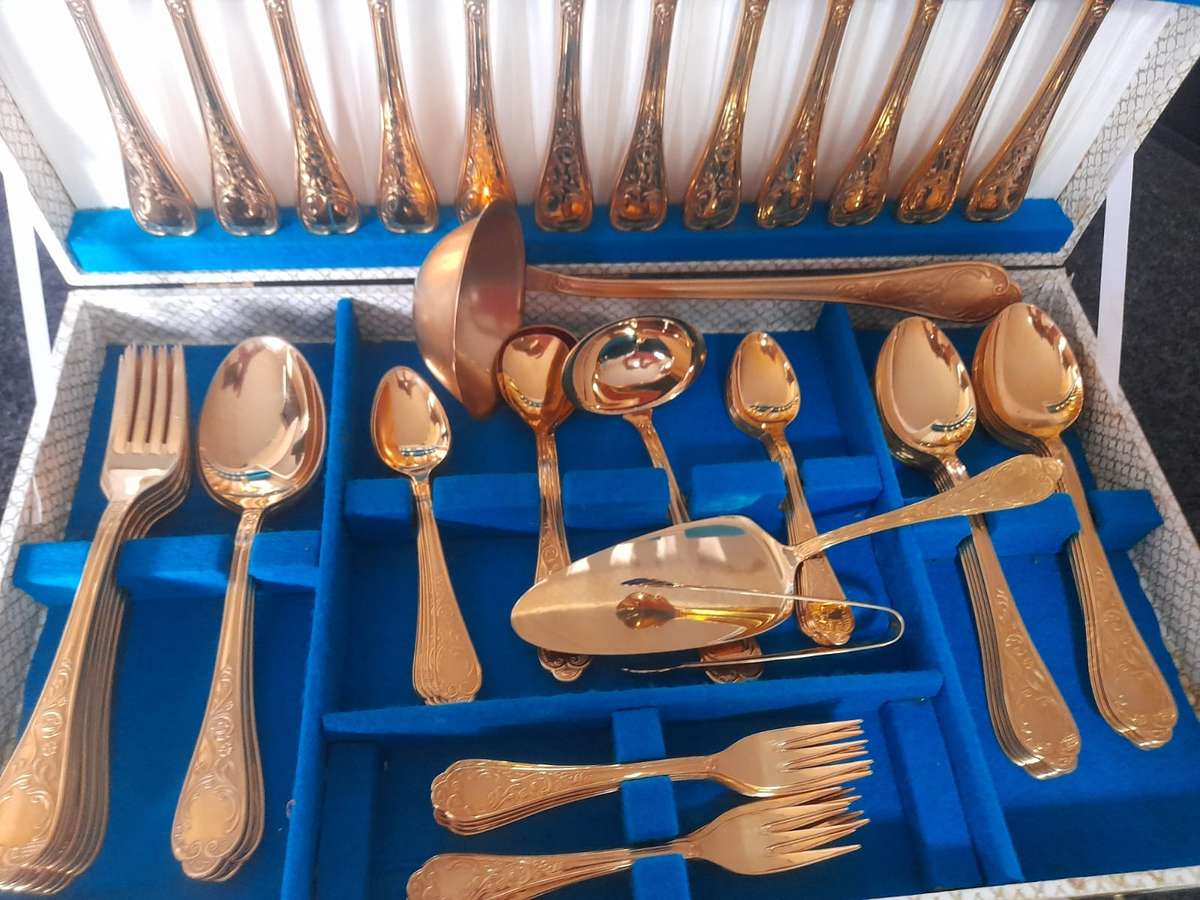 Vintage 72 Piece Cutlery Set, Solingen 23/24 Ct Gold Plated, Germany, Serves 12