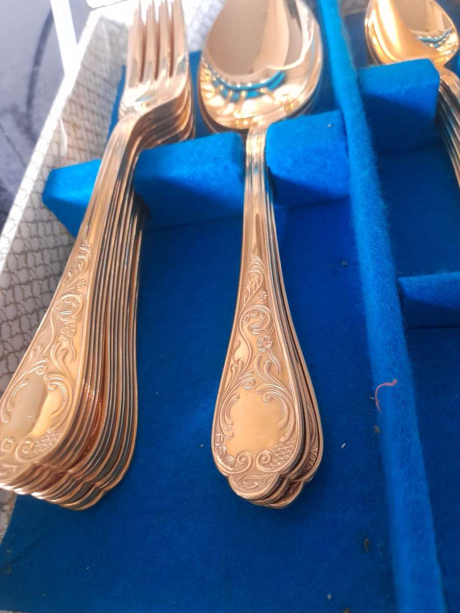 Vintage 72 Piece Cutlery Set, Solingen 23/24 Ct Gold Plated, Germany, Serves 12