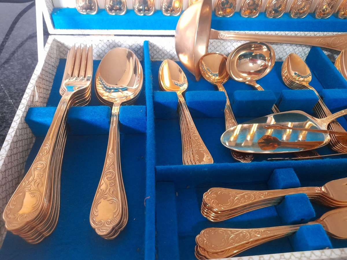 Vintage 72 Piece Cutlery Set, Solingen 23/24 Ct Gold Plated, Germany, Serves 12