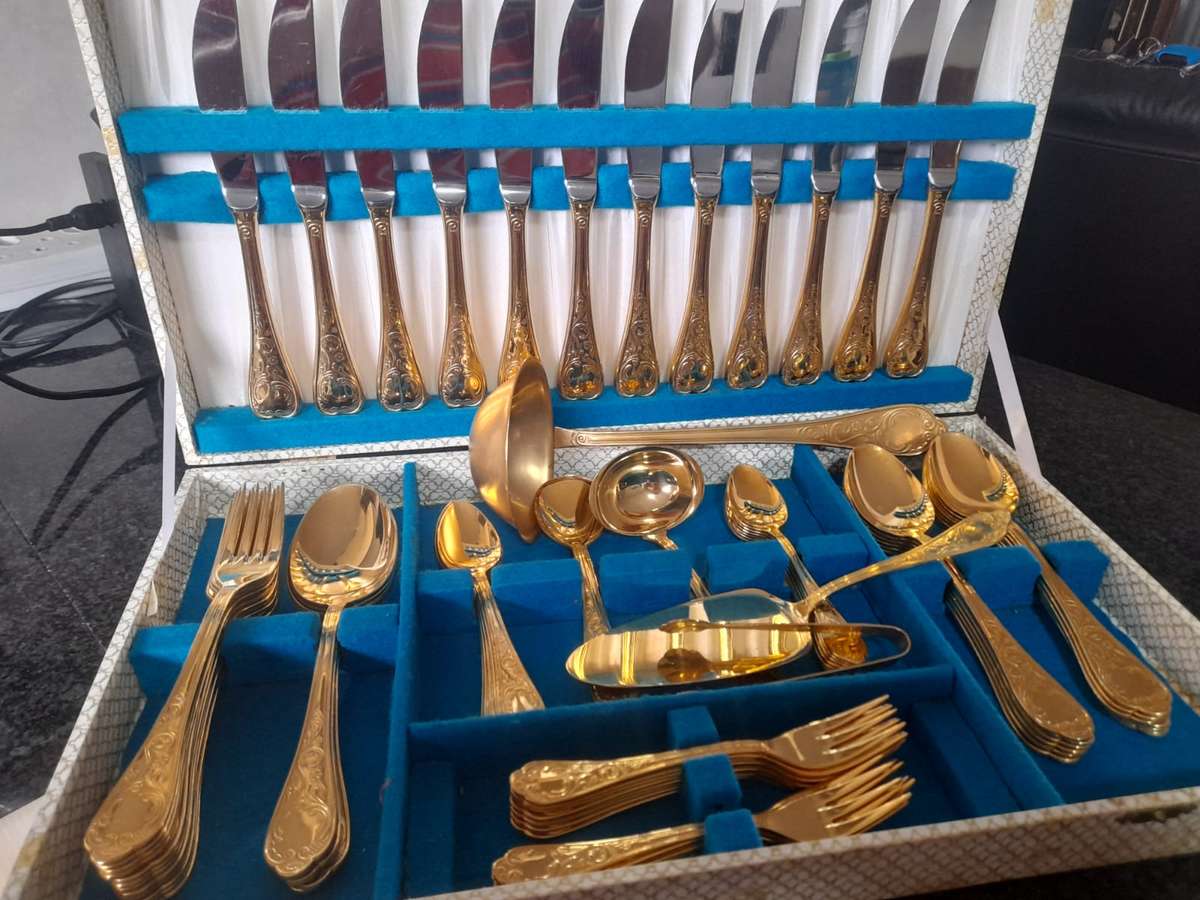 Vintage 72 Piece Cutlery Set, Solingen 23/24 Ct Gold Plated, Germany, Serves 12