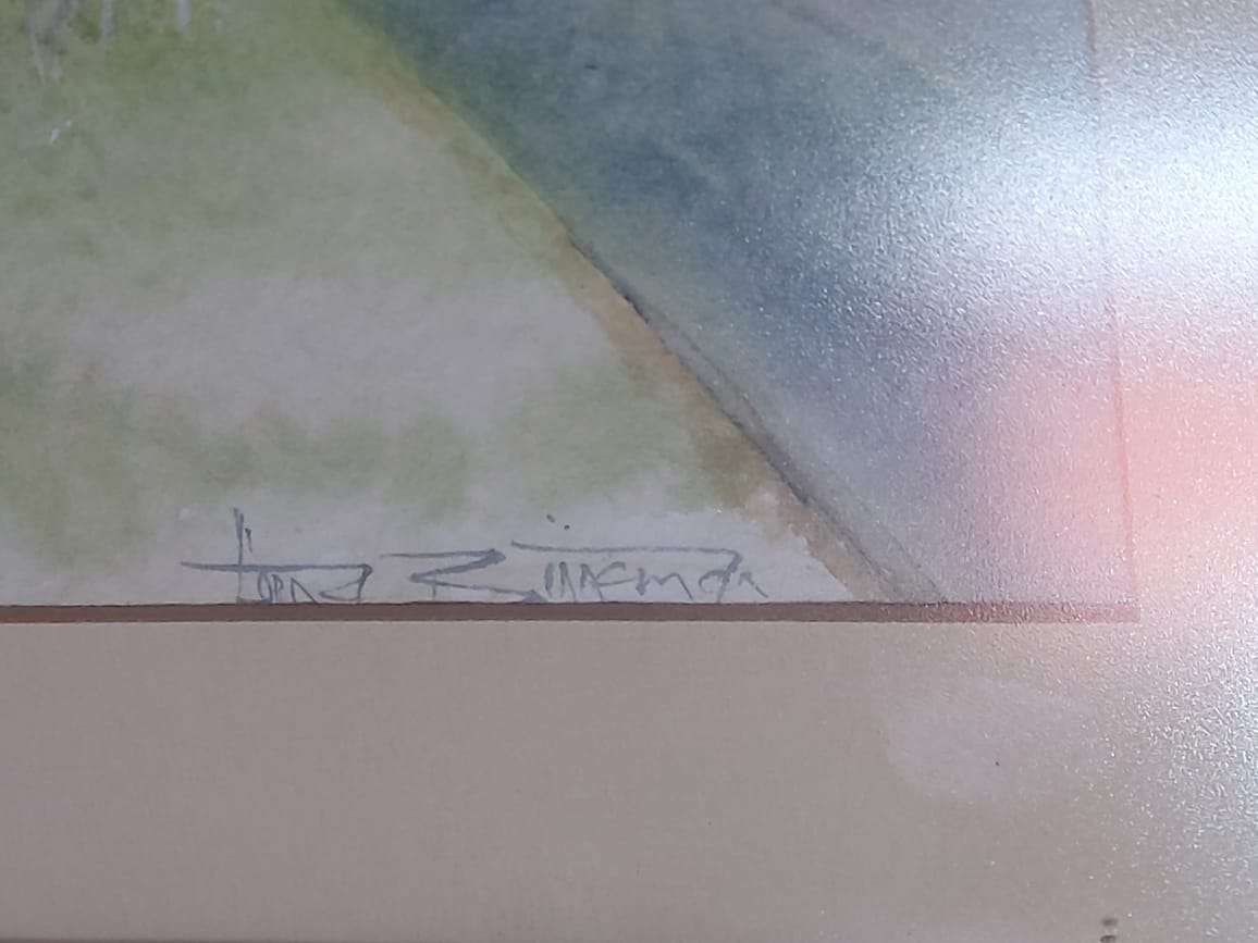 Three paintings, one oil and two watercolours.