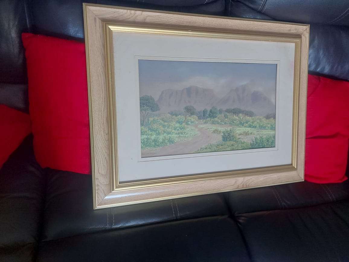 Three paintings, one oil and two watercolours.