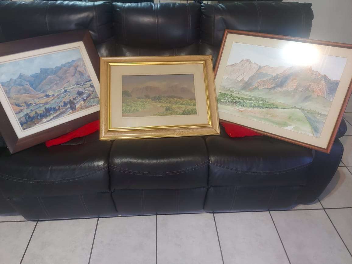 Three paintings, one oil and two watercolours.