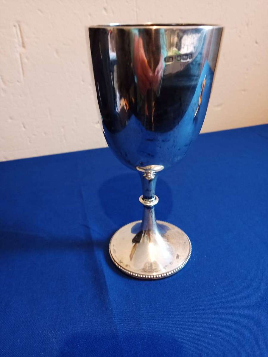 Large Heavy Hallmarks Silver Goblet Cup Dated Sheffield 1928