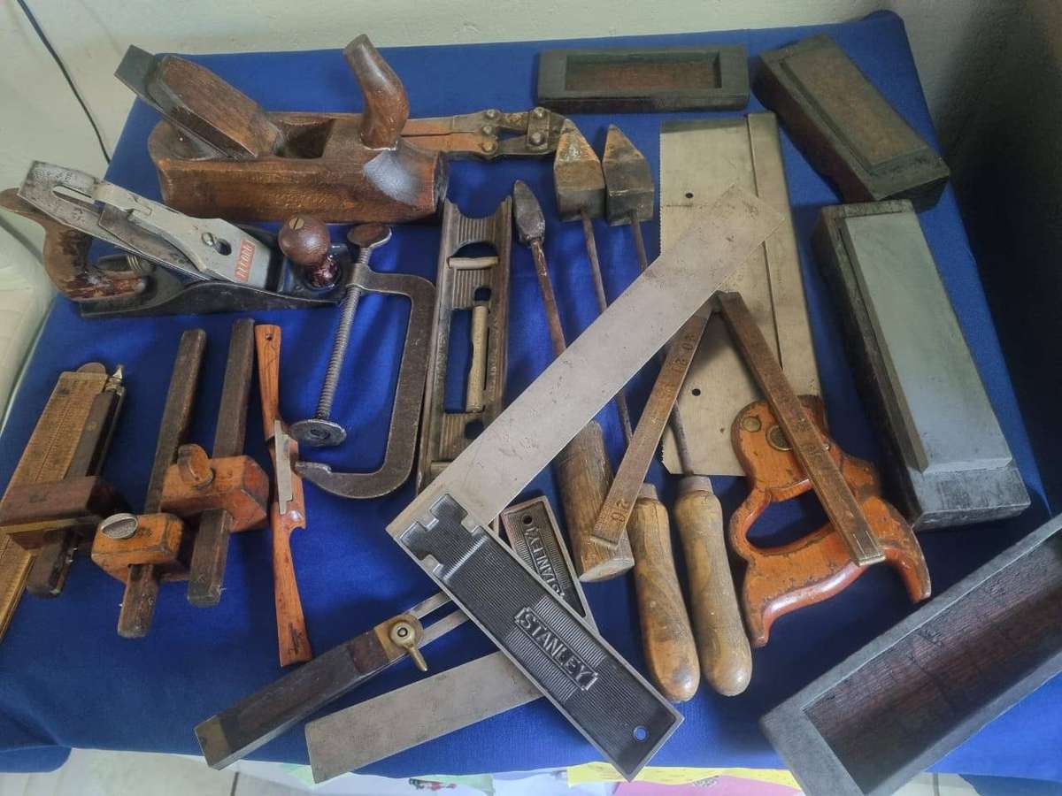 This is a collection of vintage woodworking tools. sold as found
