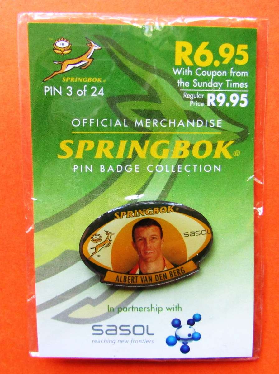 Albert van den Berg Springbok Rugby Pin Badge