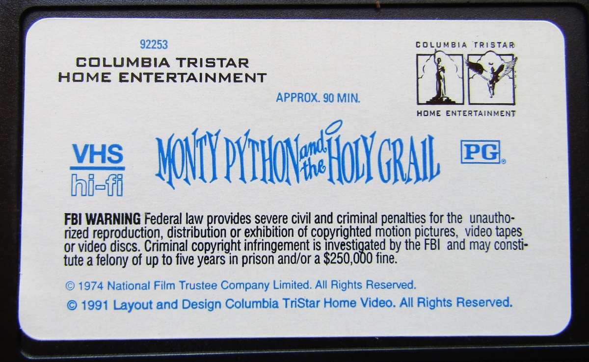 Monty Python and the Holy Grail - Movie VHS Tape (1991)