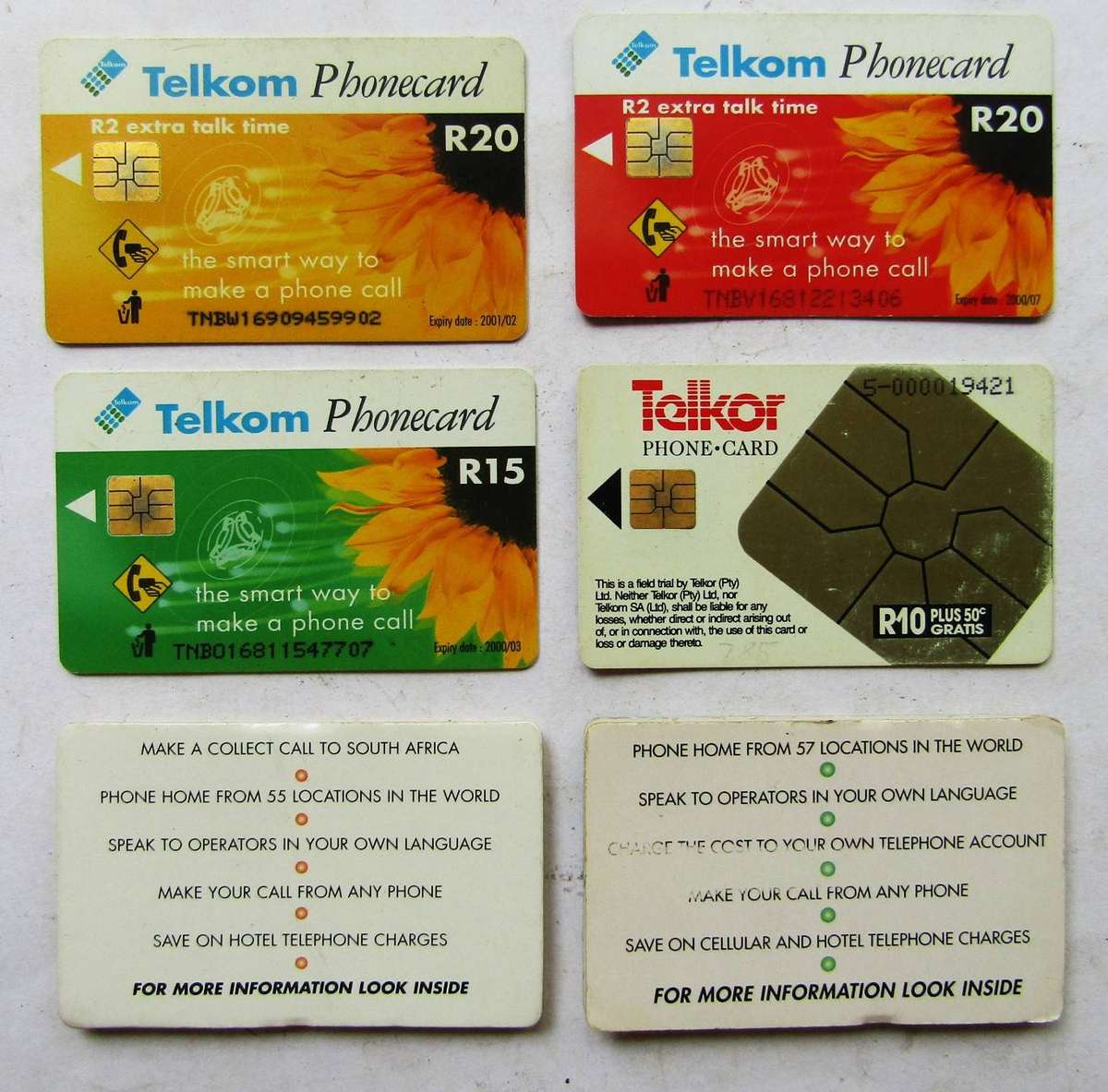 6 Old Telkom Phonecards