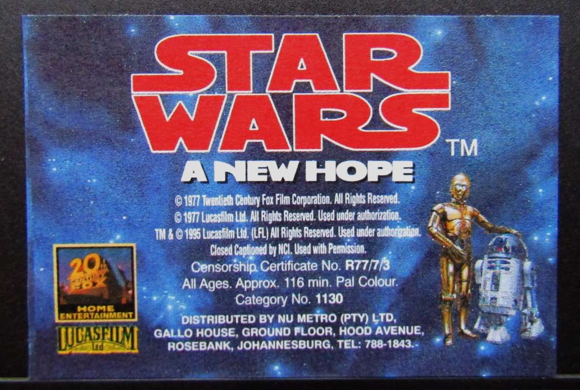 Star Wars - A New Hope - Movie VHS Tape (1995)