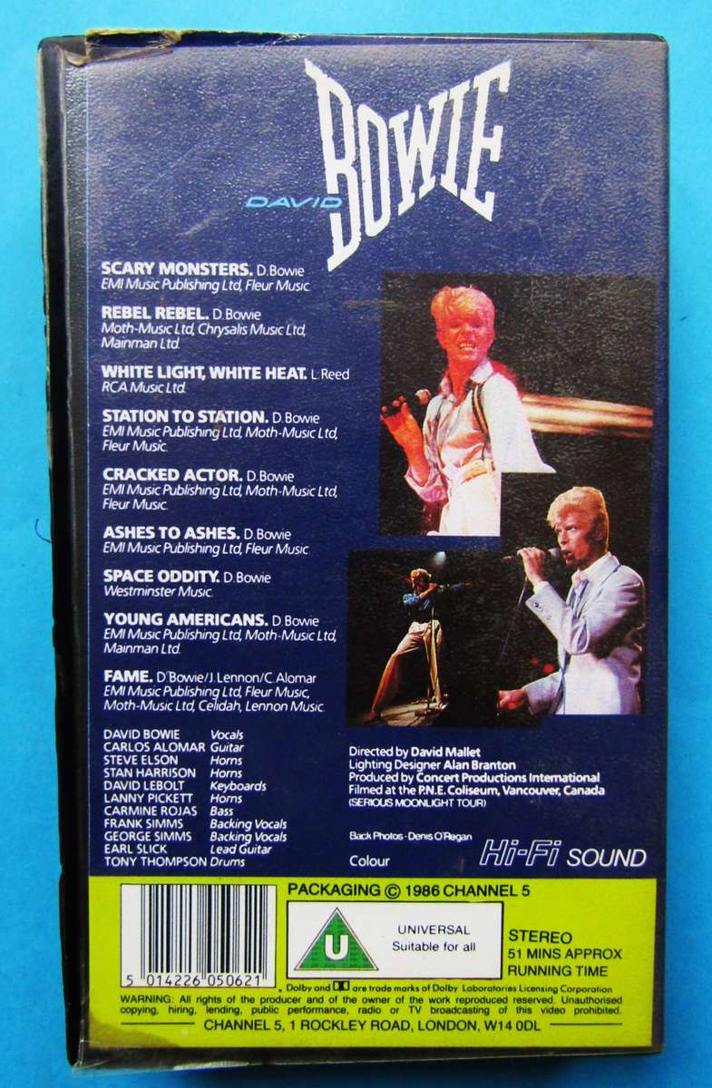David Bowie - Serious Moonlight Live - VHS Video Tape