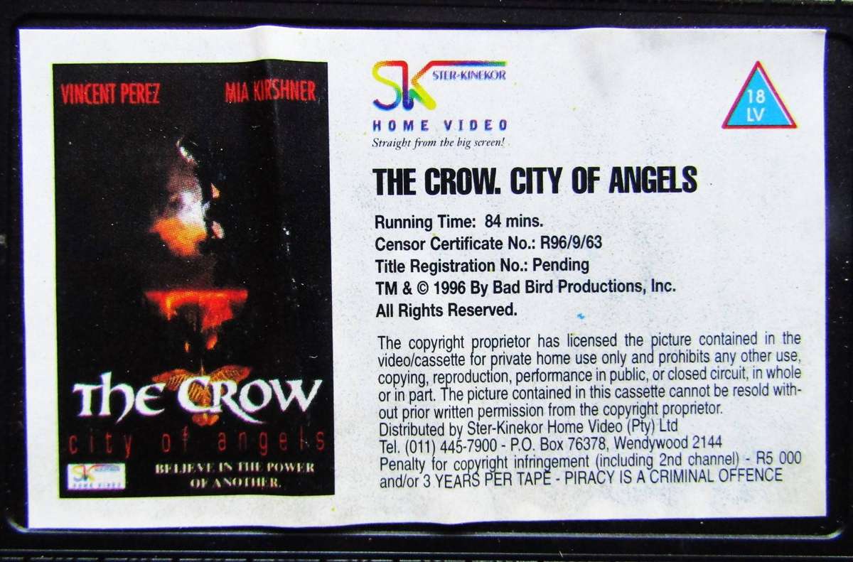 The Crow - City of Angels - Horror Movie VHS Tape (1996)