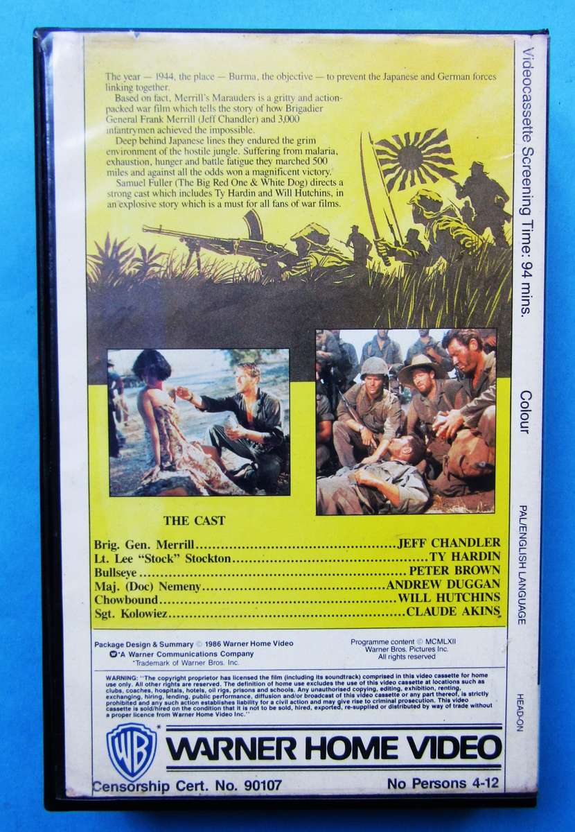 Merrill's Marauders - War Movie VHS Tape (1986)