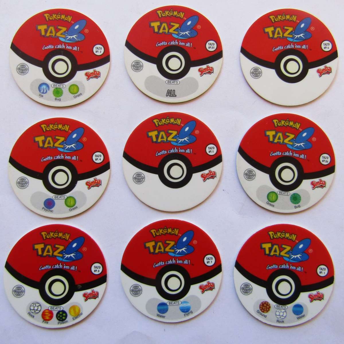 Lot of 9 Pokemon Tazo 1 Slammers by Simba