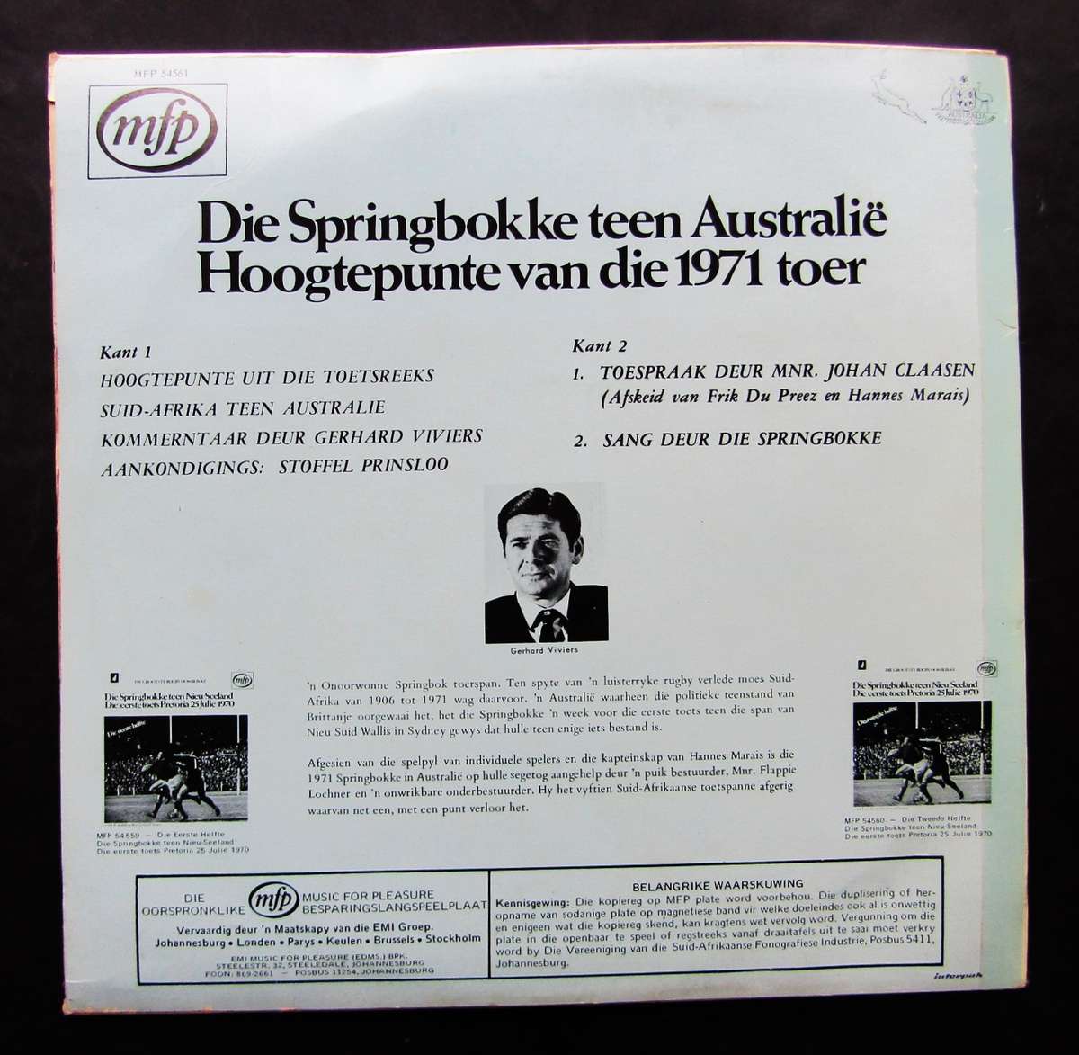 1971 Springboks vs Australia Rugby LP Plaat