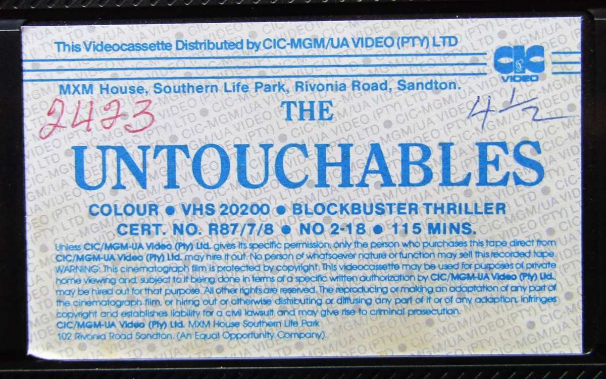 The Untouchables - Kevin Costner - Movie VHS Tape (1987)