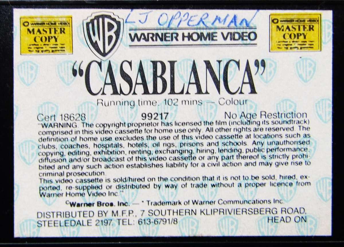 Casablanca - Classic Movie VHS Tape (1988)