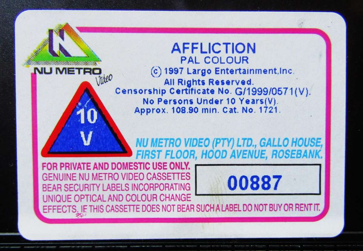 Affliction - Nick Nolte Movie VHS Tape (1997)