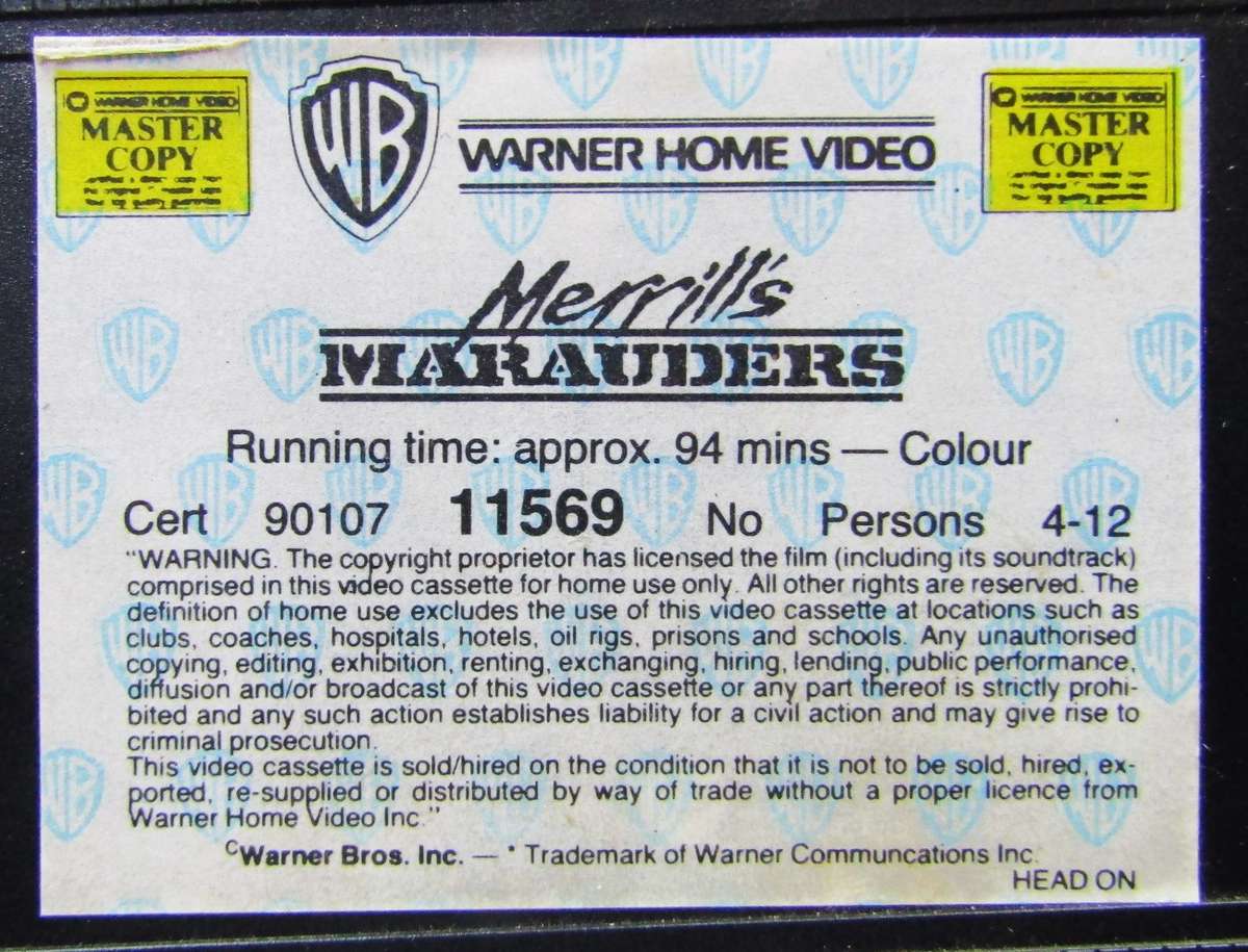 Merrill's Marauders - War Movie VHS Tape (1986)