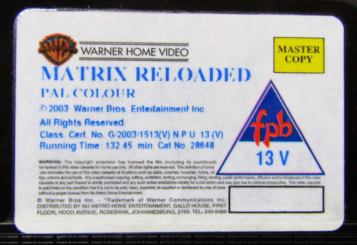 The Matrix Reloaded - Movie VHS Tape (2003)