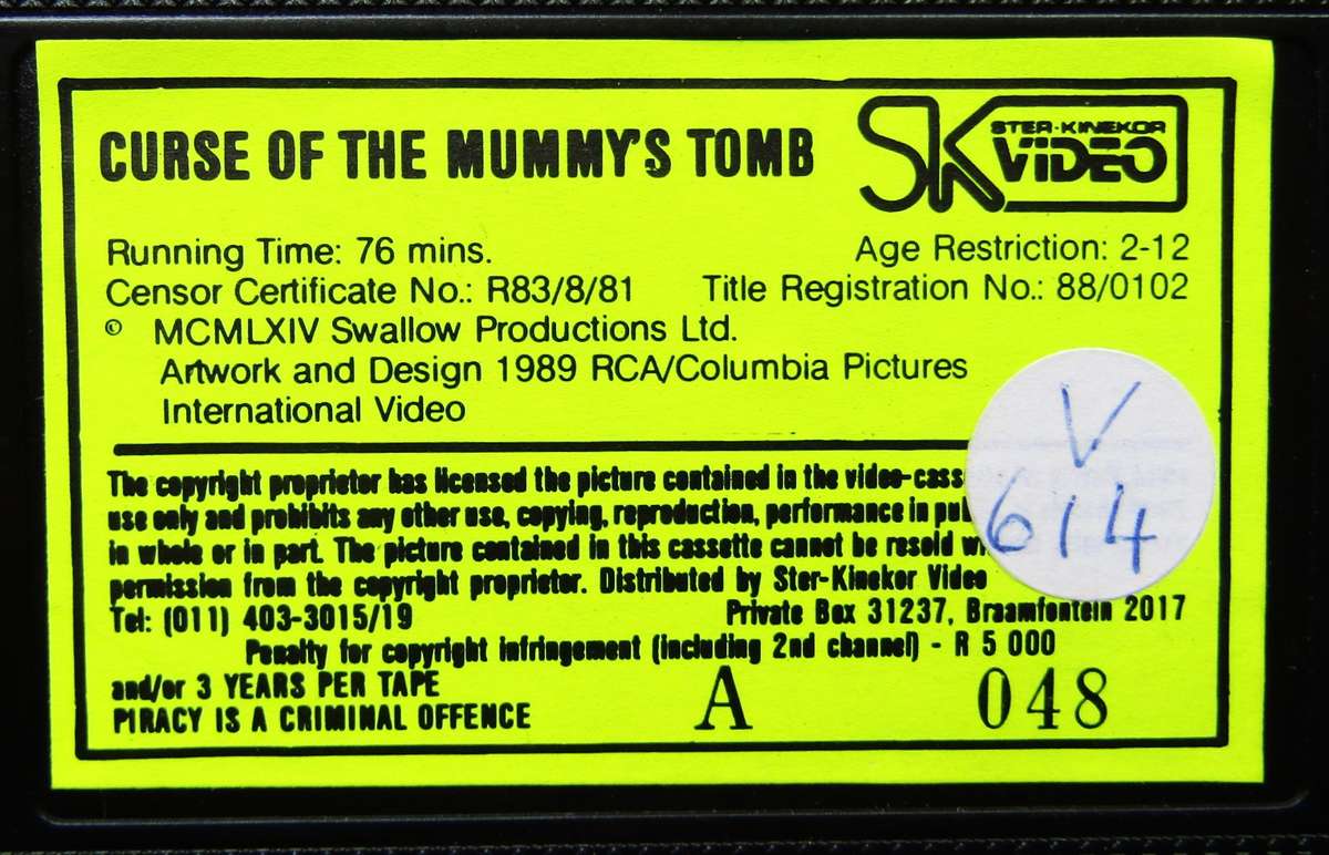 Curse of the Mummy's Tomb - Horror Movie VHS Tape (1989)