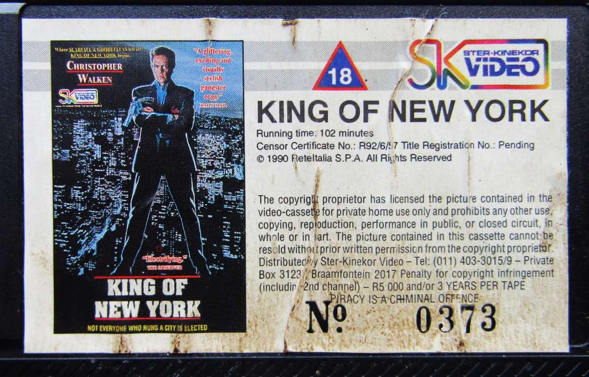 King of New York - Christopher Walken - Crime Movie VHS Tape (1990)
