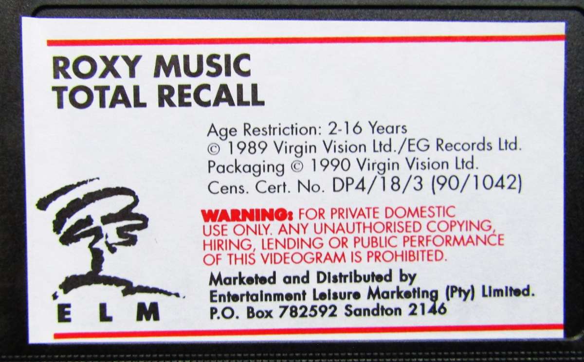 Roxy Music - Total Recall - VHS Video Tape (1990)