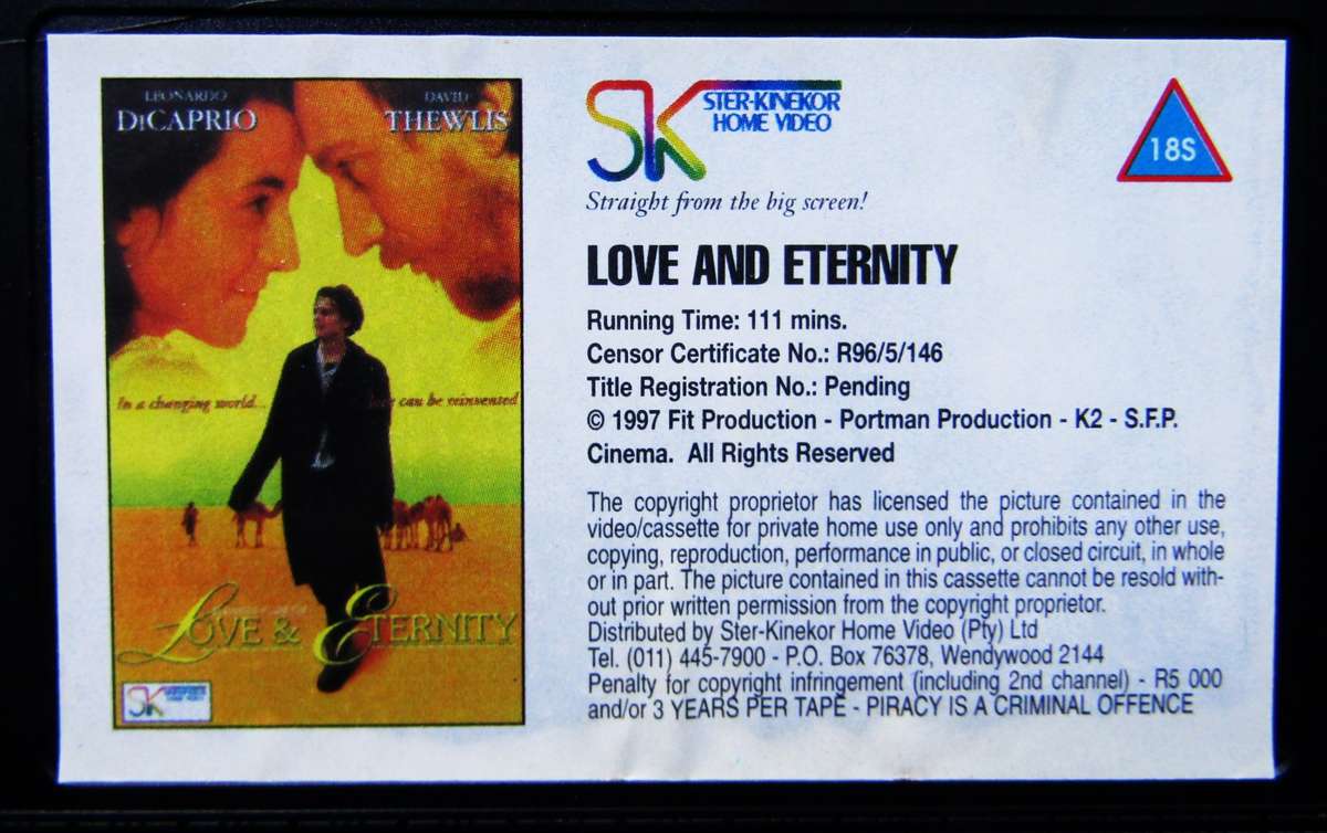 Love and Eternity - Leonardo DiCaprio - Movie VHS Tape (1997)