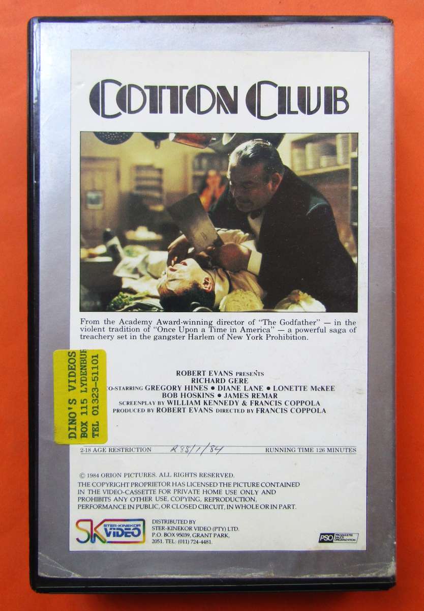 Cotton Club - Richard Gere - Crime Movie VHS Tape (1984)