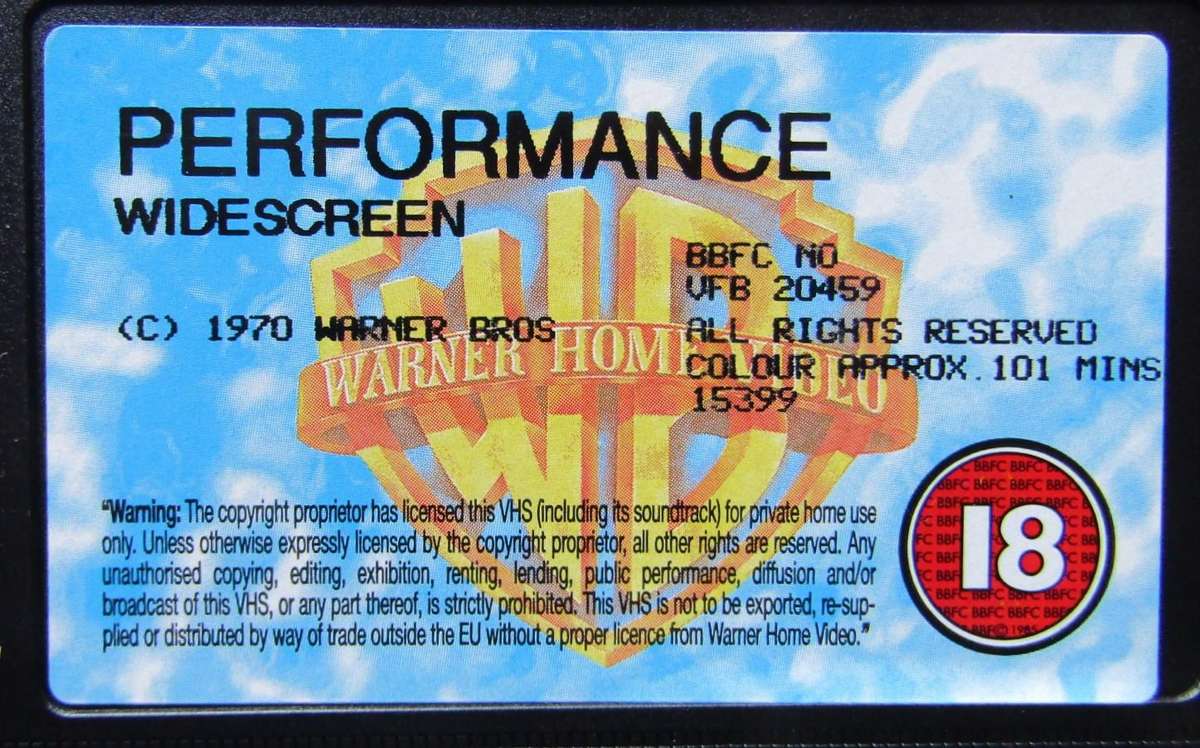 Performance - Mick Jagger - Movie VHS Tape (1997)