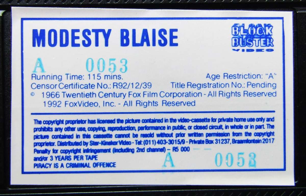 Modesty Blaise - Movie VHS Tape (1992)