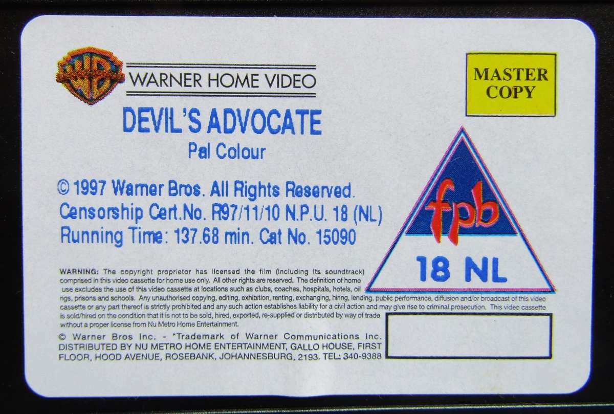 Devil's Advocate - Keanu Reevs - Movie VHS Tape (1997)