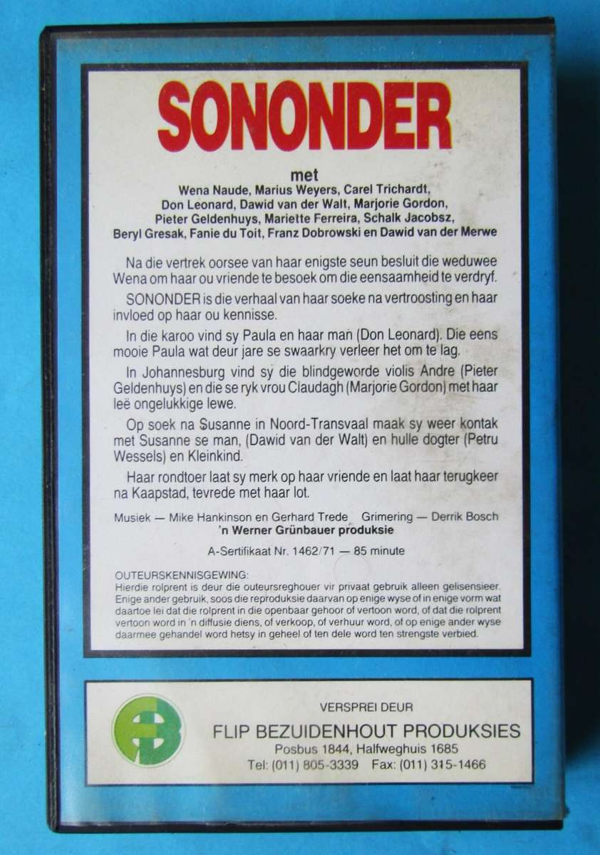Sononder - Afrikaans Movie VHS Tape