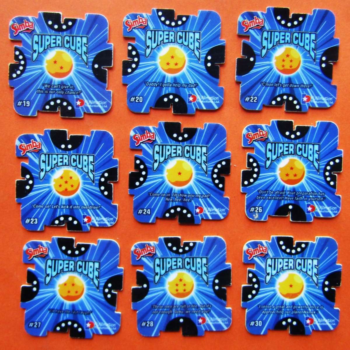Lot of 9 Dragon Ball Z Super Cube Tazos by Simba