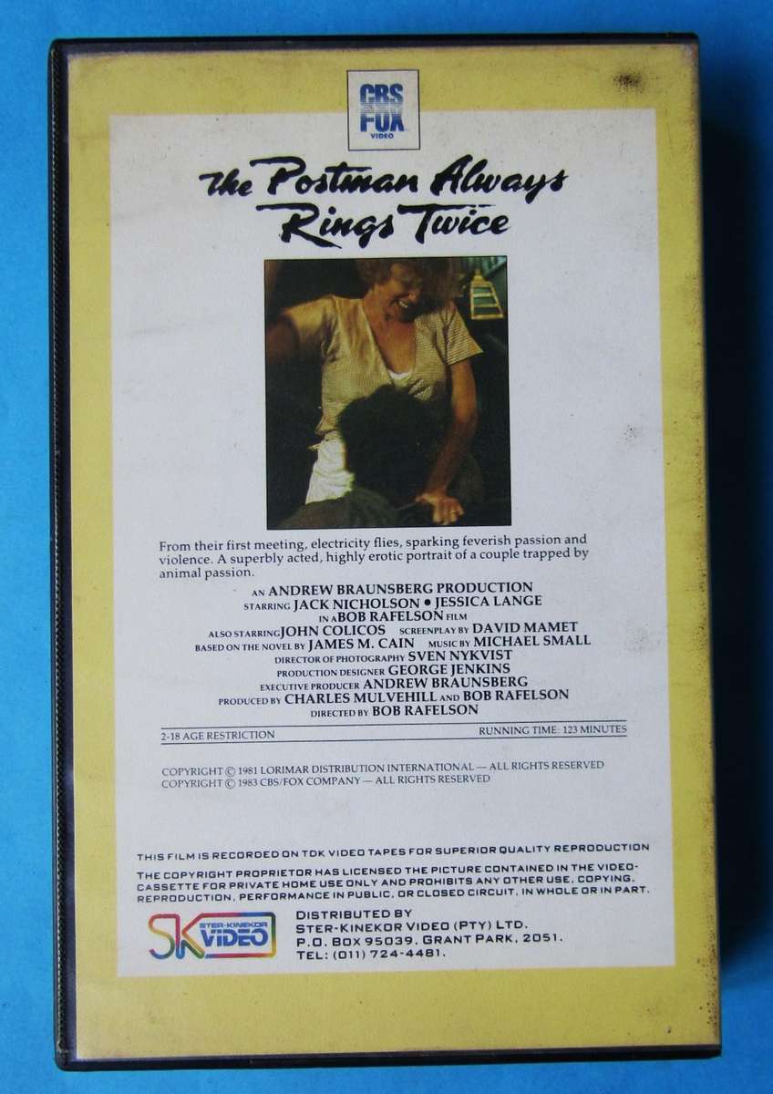 The Postman Always Rings Twice - Movie VHS Tape (1983)