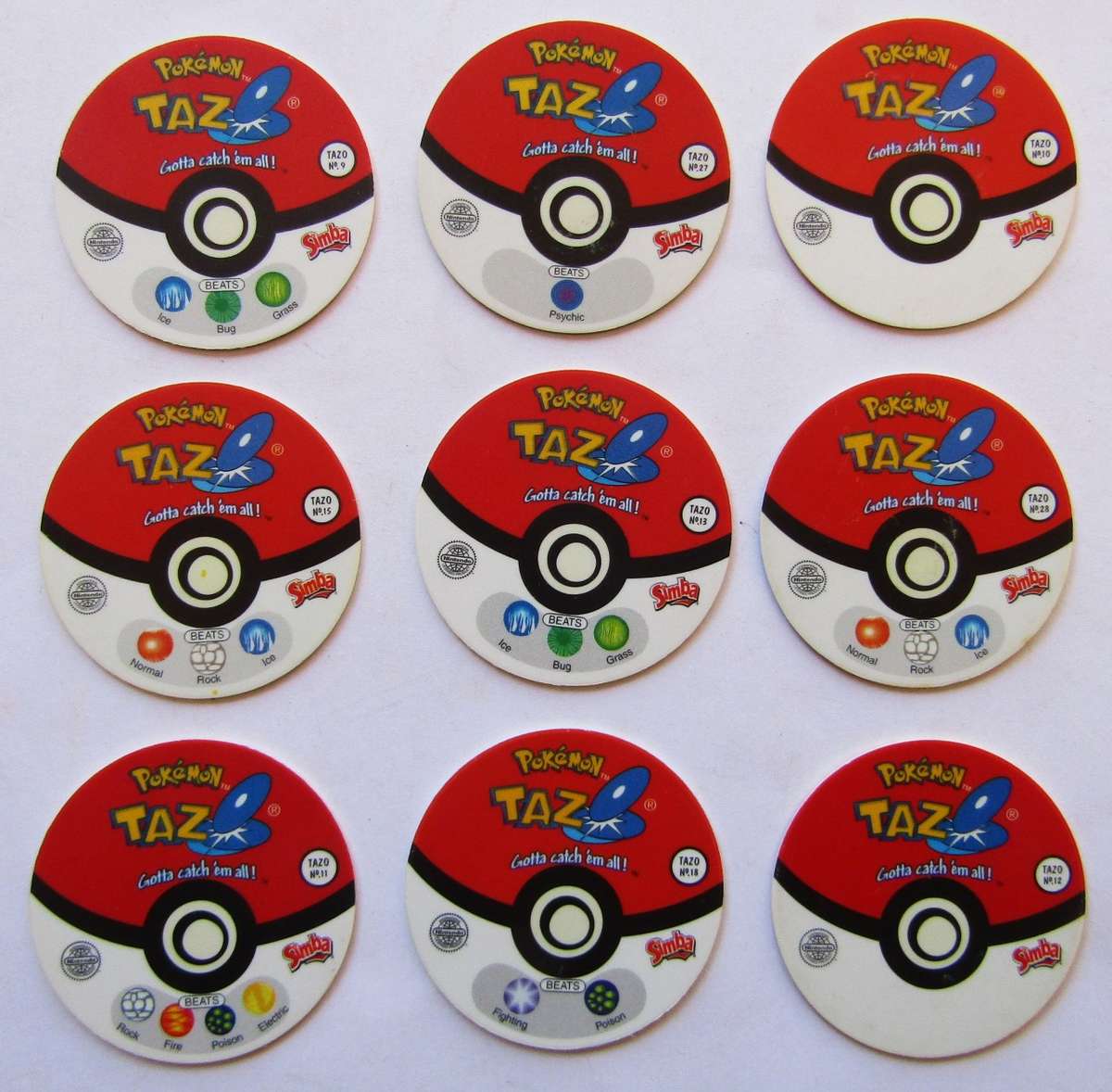 Lot of 9 Pokemon Tazo 1 Slammers by Simba