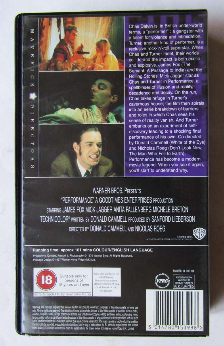 Performance - Mick Jagger - Movie VHS Tape (1997)