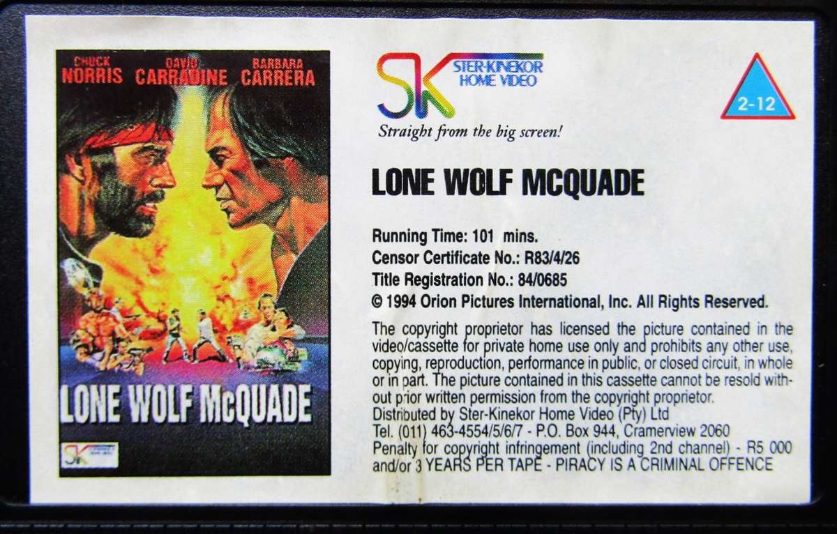 Lone Wolf McQuade - Chuck Norris - Movie VHS Tape (1994)