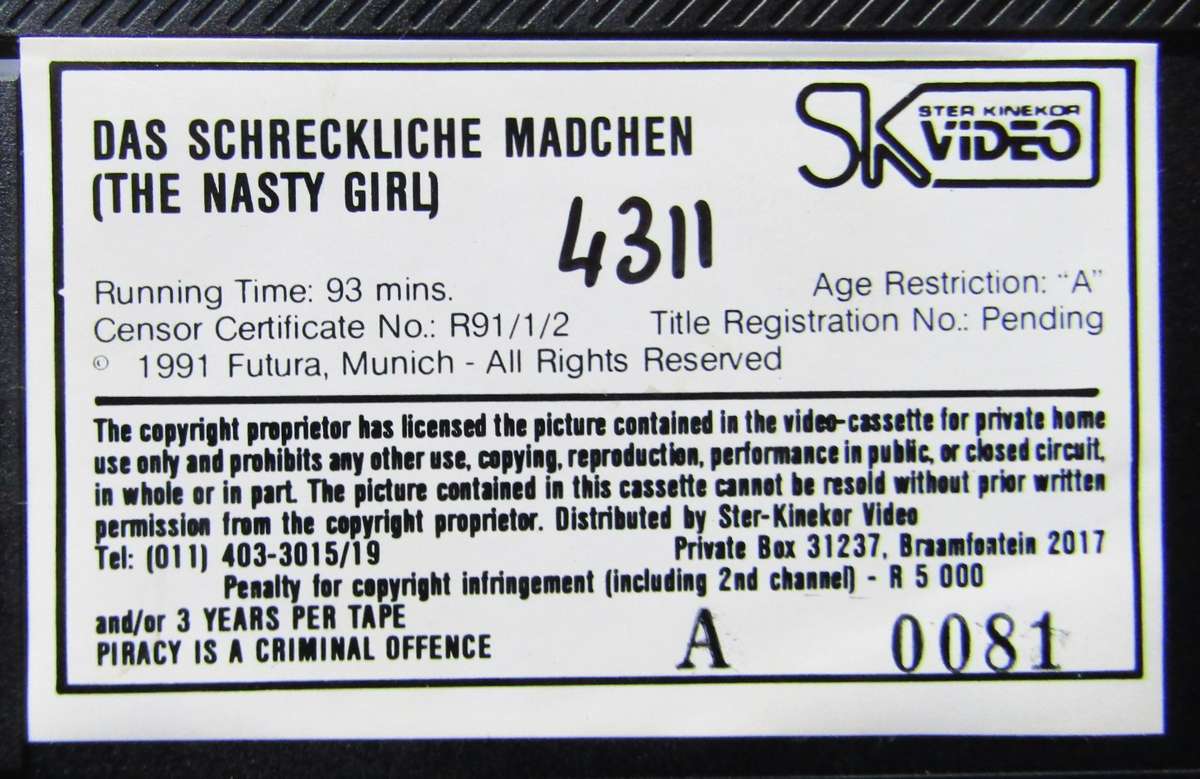 The Nasty Girl - Das Schreckliche Mädchen - Movie VHS Tape (1991)