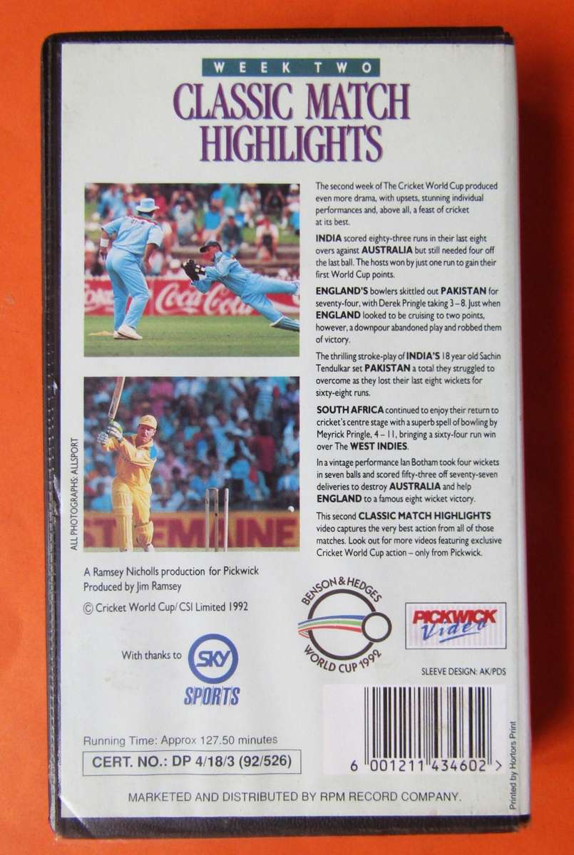 1992 Cricket World Cup - Classic Match Highlights - VHS Video Tape