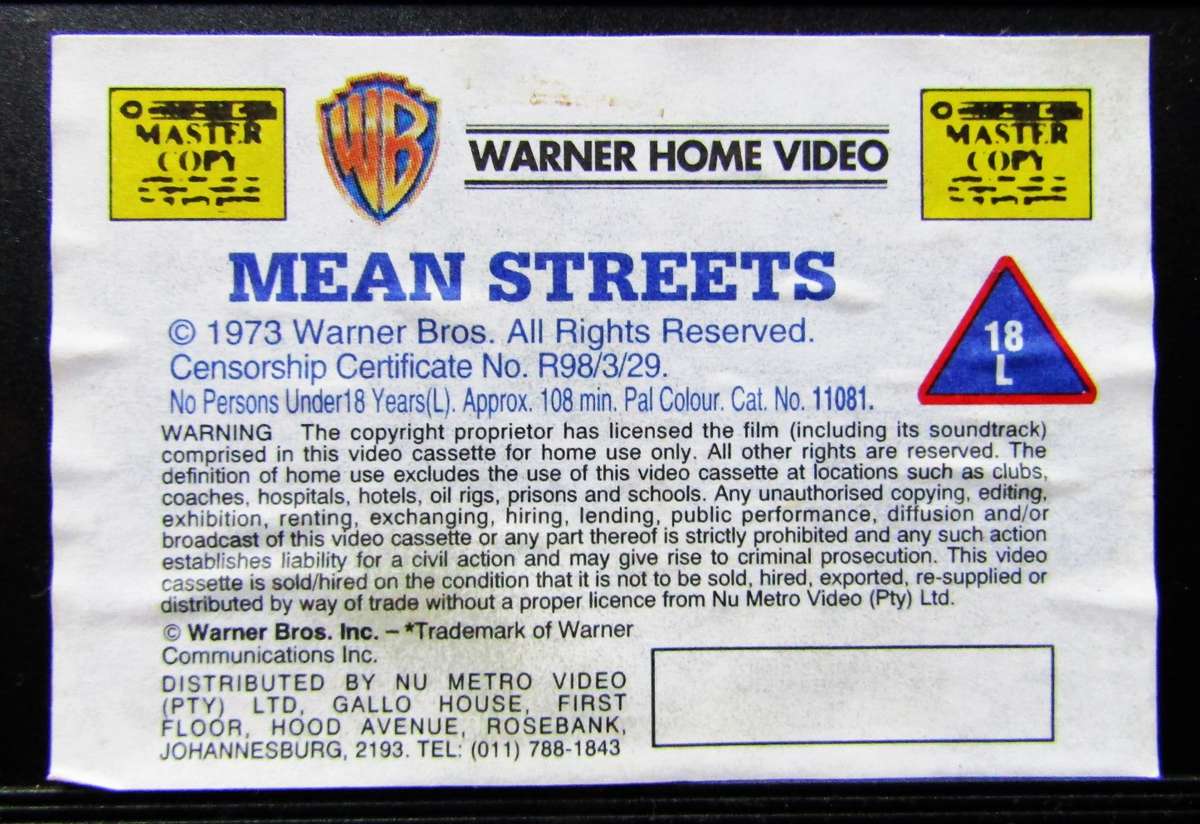 Mean Streets - Martin Scorsese - Movie VHS Tape (1998)