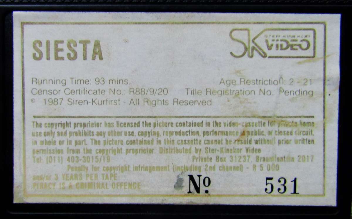 Siesta - Ellen Barkin - Movie VHS Tape (1987)