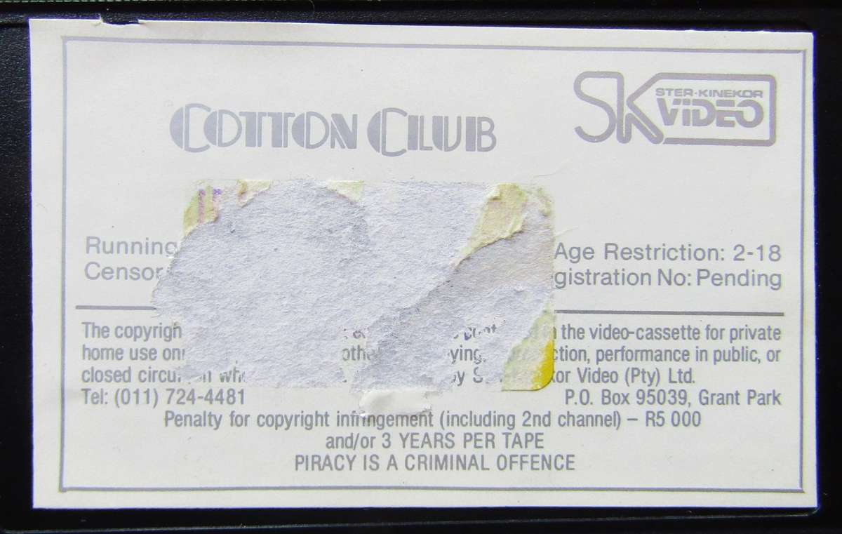 Cotton Club - Richard Gere - Crime Movie VHS Tape (1984)