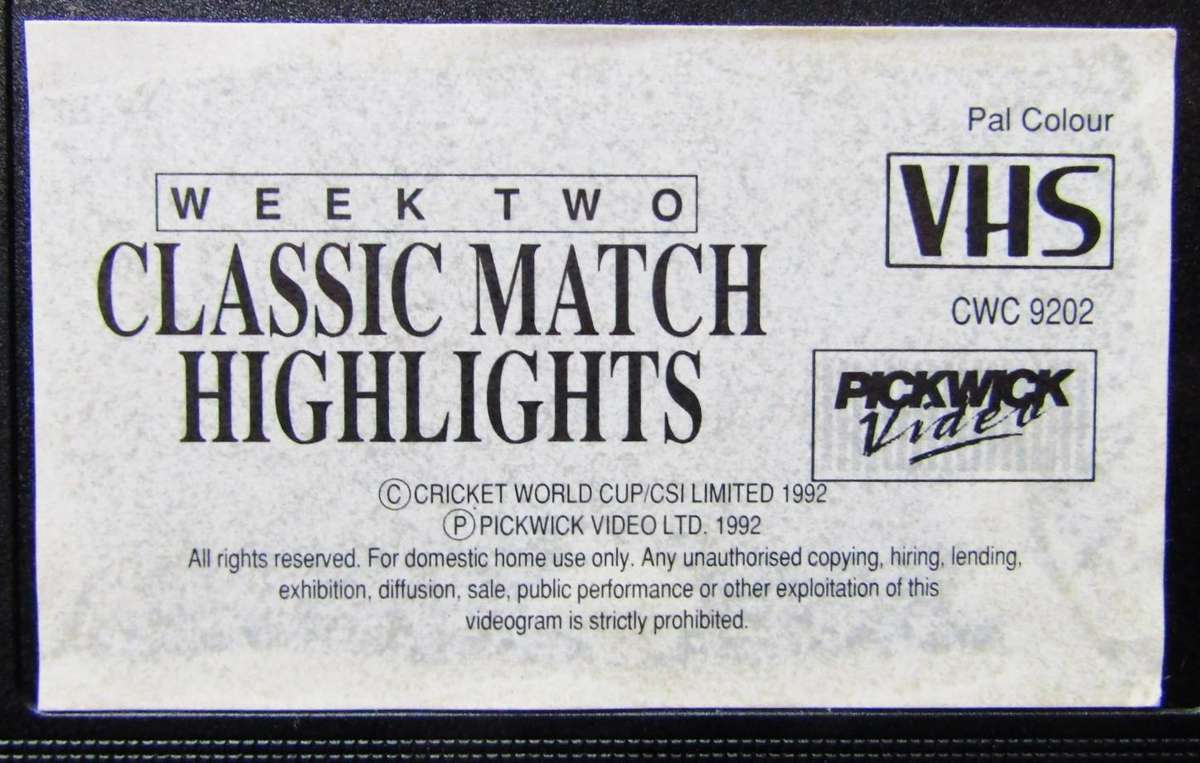 1992 Cricket World Cup - Classic Match Highlights - VHS Video Tape