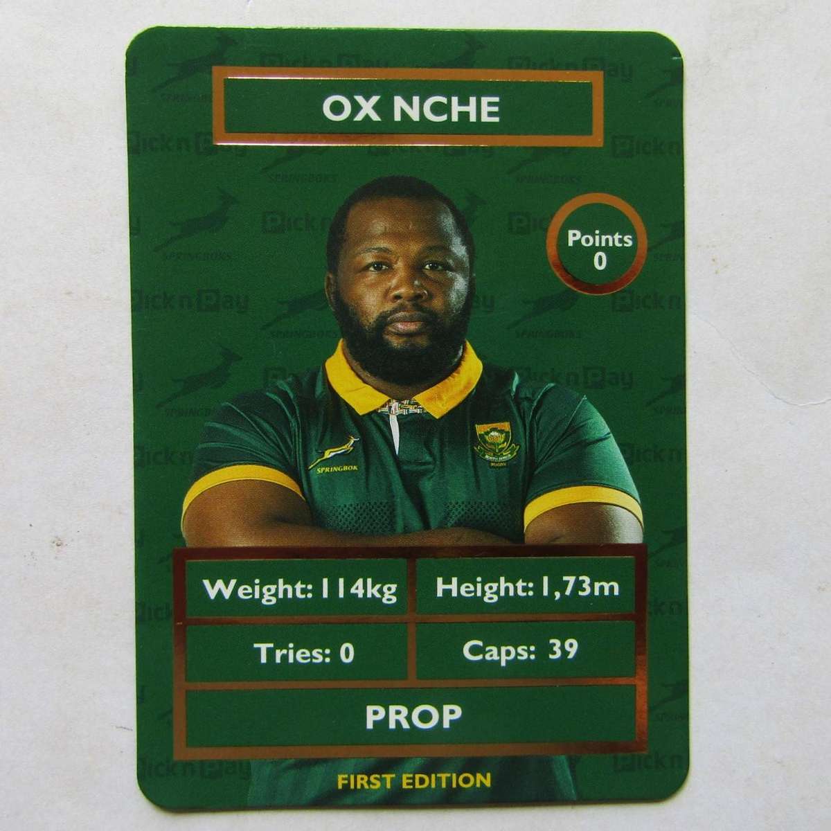 Ox Nche - New Pick 'n Pay Springbok Rugby Trading Card