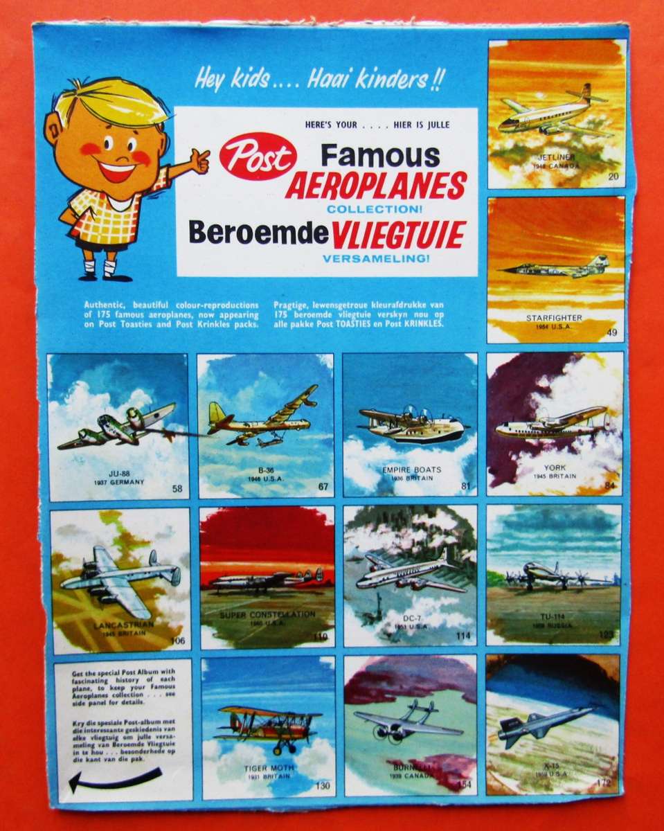 Old Post Toasties Famous Aeroplanes Cereal Box Cutout